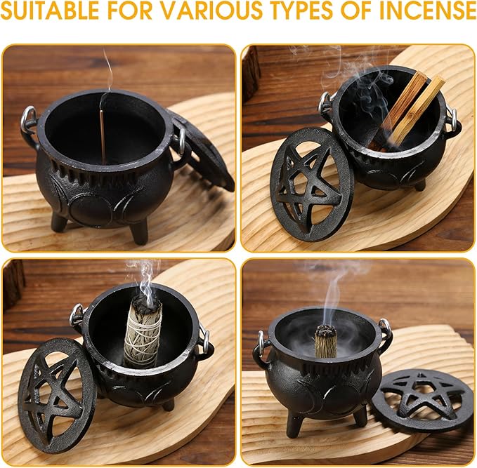 Cast Iron Sacred Incense Holder, Small Three-Legged Cast Iron Pot, Incense Burner, Suitable for Yoga Meditation and Energy Cleansing, Sage Burning, Candle Holder Rituals and Decorations