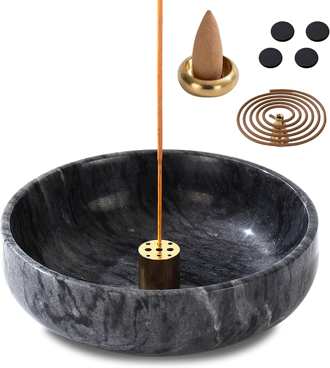 5.91 INCH Large Incense Holder, 6 in 1 Marble Incense Burner - Incense Holder for Sticks and Backflow Incense, Sage Sticks - Palo Santo Holder, Cone Incense, Candy Bowl, Mosquito Coil Holder