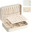 Lolalet Travel Jewelry Case for Women Girls, PU Leather Jewelry Organizer with Clear Storage Bag Small Portable Jewelry Box for Necklace Bracelet Earring Ring Birthday Bridesmaid Gifts -Large/Beige