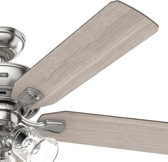 Hunter Rosner, Indoor, Ceiling Fan, Standard Mount, 52 inch, Brushed Nickel | with LED Lights and Pull Chain, 5 Blades, For Bedroom, Living Room, Kitchen, 3 inch Downrod, 51596
