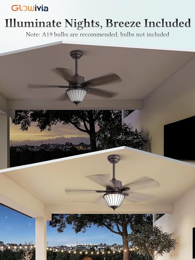 42 Inch Outdoor Ceiling Fan with Lights for Patios, IP65 Waterproof, Remote Control, 6-Speed Quiet DC Motor, 5 Dual Finish Blades, Farmhouse Ceiling Fan for Patios Porch Pavilion(Oil-Bronze)