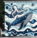 Ambesonne Nautical Shower Curtain, Simple Cartoon Illustration of Funny Ocean Waves Whale and Octopus Characters, Cloth Fabric Bathroom Decor Set with Hooks, 69" W x 75" L, Sea Blue White
