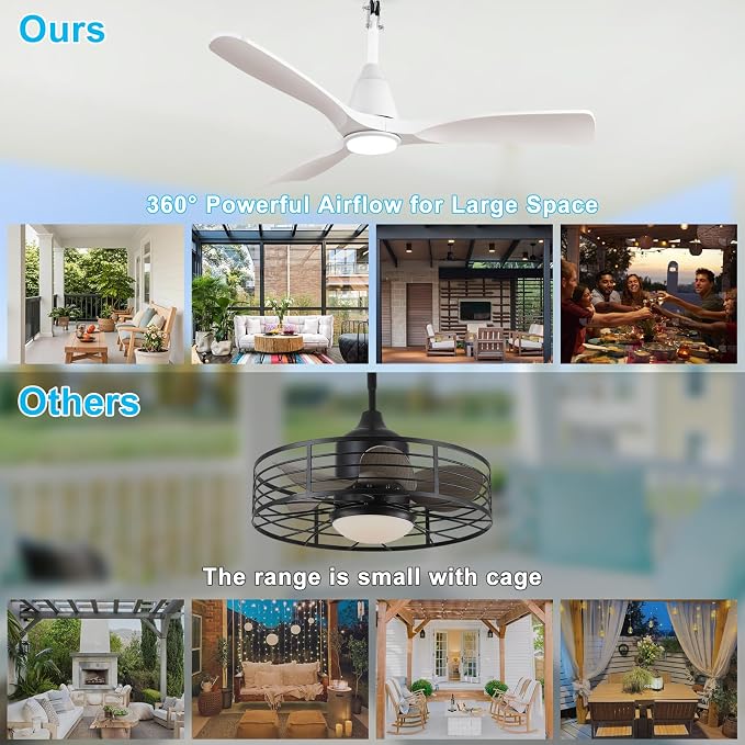 Depuley Outdoor Ceiling Fan with Lights: 42" White Gazebo Fans Outdoor Hanging with Remote APP Control - Plug in Waterproof Fans with Light for Patio Porch Reversible White Blades 3CCT 6 Speeds Timer