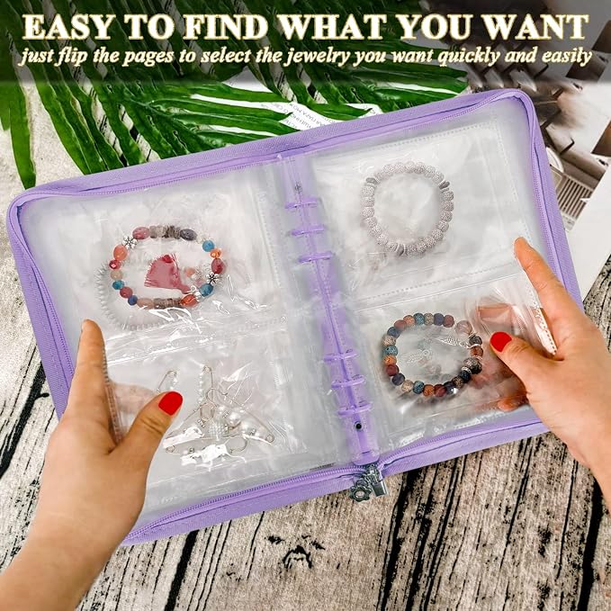 Bracelet Holder Travel Jewelry Organizer Case Transparent Jewelry Storage Book for Earring Necklace Ring with Small Clear Zippered Pouch