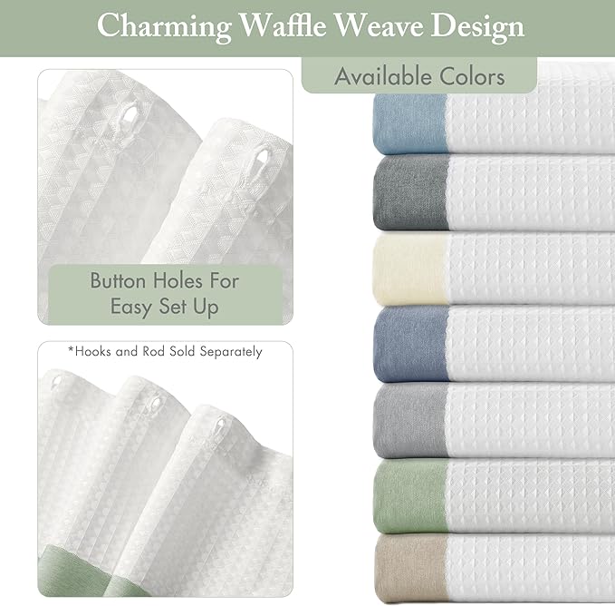 Madison Park Shower Curtain Spa Waffle Weave Wide Shower Curtain for Bathroom 3M Scotchgard Moisture Management, Spa Quality Modern Shower Curtains for Bathroom, Extra Wide 108"x72" Sage Green