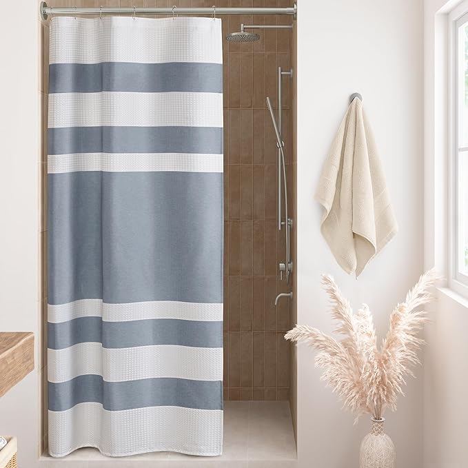 Madison Park Shower Curtain Spa Waffle Weave Stall Shower Curtain for Bathroom 3M Scotchgard Moisture Management, Spa Quality Modern Shower Curtains for Bathroom, Stall: 36x72'' Indigo Blue