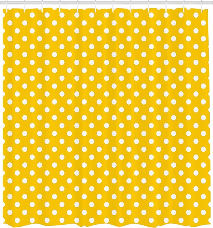 Ambesonne Polka Dots Shower Curtain, Traditional Polka Dots Motif in Row on Sunny Colored Backdrop Girls Bohemian, Cloth Fabric Bathroom Decor Set with Hooks, 69" W x 75" L, Yellow White