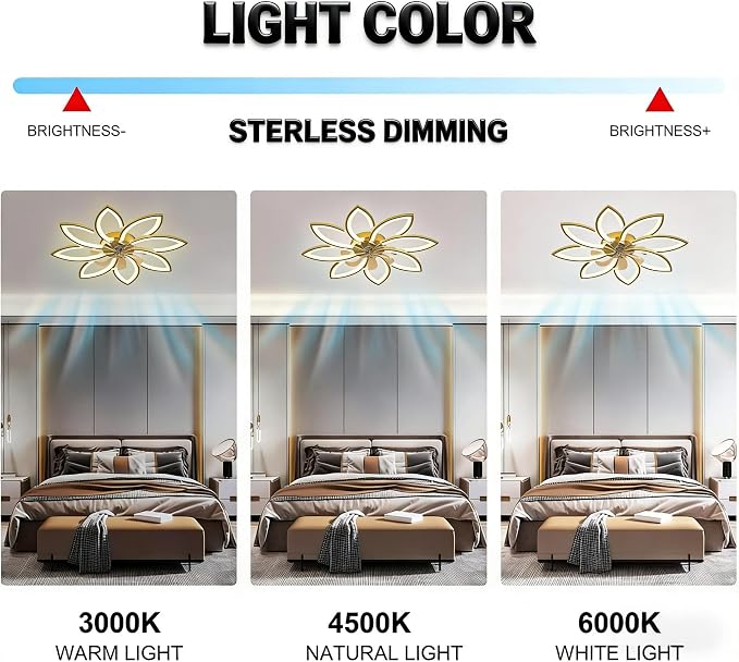 35" Ceiling Fans With Lights and Remote, Low Profile Flush Mount | Ceiling Fan Lights With 6 Speed 3 Colors Dimmable, For Bedroom Living Room, Quiet, Reversible Motor, Timing Gold