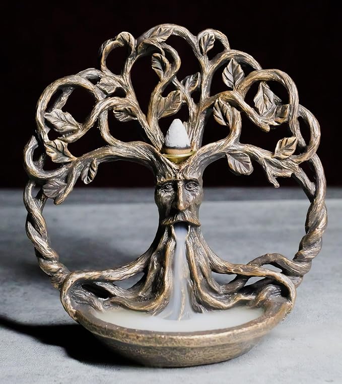 Ebros Gift Ethereal Forest Celtic Greenman Ent Tree of Life Backflow Incense Cone Burner Aroma Scent Figurine Mystical Earth Nature Deity