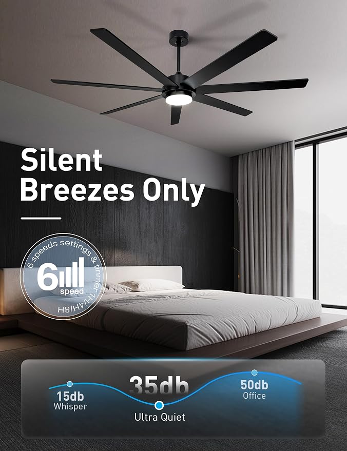Minislak 65 Inch Black Smart Ceiling Fan with Light and Remote via WIFI Alexa APP Control,Dimmable,Quiet DC Motor Indoor Outdoor Ceiling Fans for Patios or Bedroom