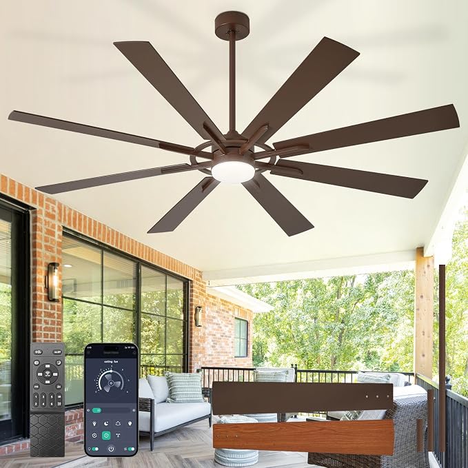 Large Ceiling Fans with Lights: Modern 72 Inch 8 Blade Outdoor Ceiling Fan with Remote APP Control - Dimmable Big Fan light Indoor Reversible 6 Speed Quiet DC Motor