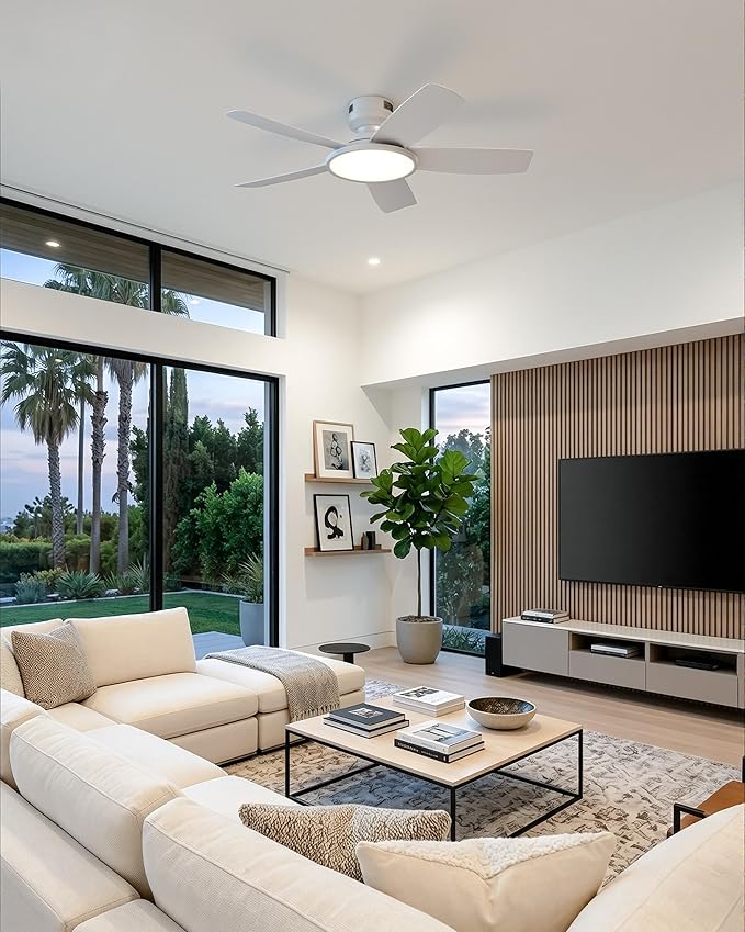 VONLUCE 42 Inch Ceiling Fan with Lights, Quick Install Ceiling Fan and Remote, 6-Speeds Noiseless Reversible DC Motor, 3CCT, Modern Ceiling Fan for Bedroom Living Room Kitchen, White