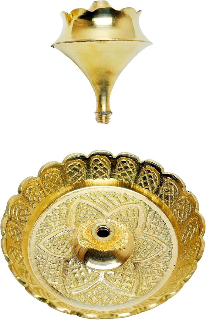 Brass Incense Holder Lotus Stick Incense Burner Cone Incense Holder Ash Catcher Agarbatti Stand Holder Artistic Lotus Flower Censer Plate Incense Tray Pooja New year Decorations (2.5"Golden)