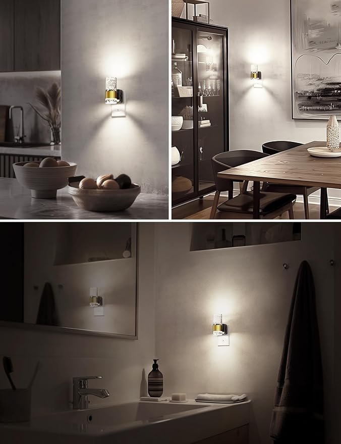 L LOHAS LED Night Light, Decorative Night Lights Plug into Wall | 2 Pack Dimmable Night Light,Auto Light Sensor,Bright White 5000K,Wall Sconce-style Design Nightlight,Bathroom,Bedroom,Hallway