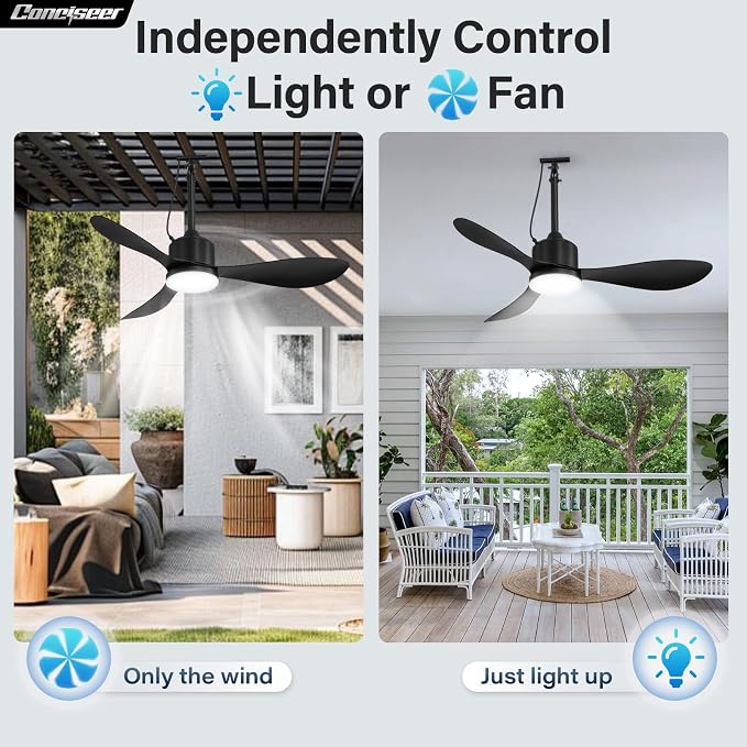 Conciseer 42 Inch Outdoor Ceiling Fan with Lights and Remote, Waterproof，6 Speed Quiet DC Motor