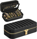 SONGMICS HOME Travel Jewelry Case with Mirror, Stitching, Portable | Jewelry box organizer, 4.1 x 8 x 2.4 Inches, Gift Idea, Ink Black, UJBC180B01