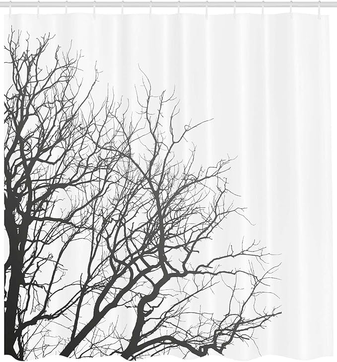 Ambesonne Black and White Shower Curtain, Leafless Branches of a Tree in Autumn Dramatic November Days Out Twigs, Cloth Fabric Bathroom Decor Set with Hooks, 69" W x 70" L, Black White