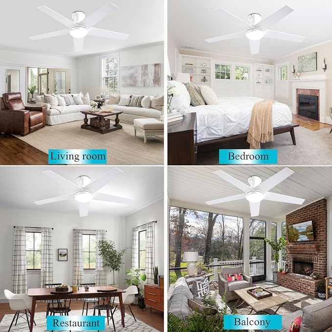Ayaoty Ceiling Fans with Lights, 54" Low Profile Indoor Ceiling Fan with Light and Remote Control, Dimmable, Noiseless, Reversible, Brown Ceiling Fan for Bedroom, Indoor/Outdoor Use