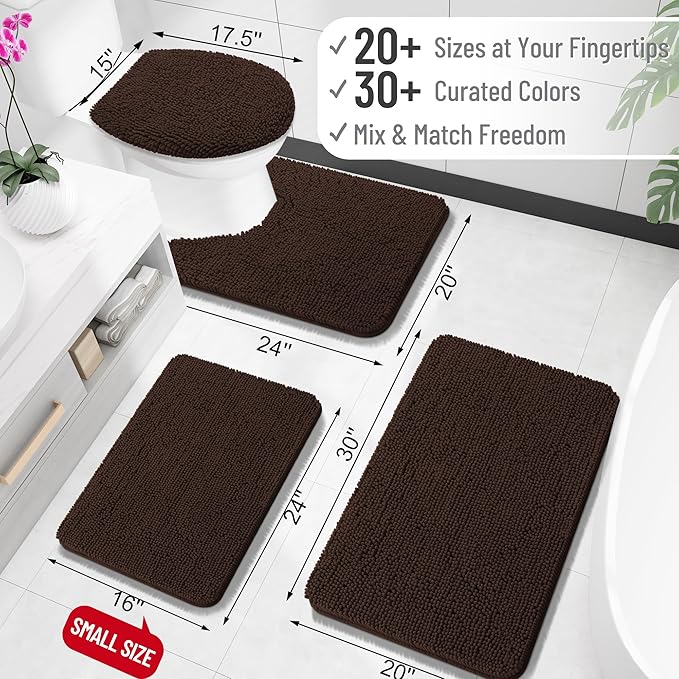 OLANLY Bathroom Rugs 30x18, Extra Soft Absorbent Chenille Bath Rugs, Rubber Backing Quick Dry, Machine Washable Bath Mats for Bathroom Floor, Tub and Shower, Home Decor Accessories, Brown