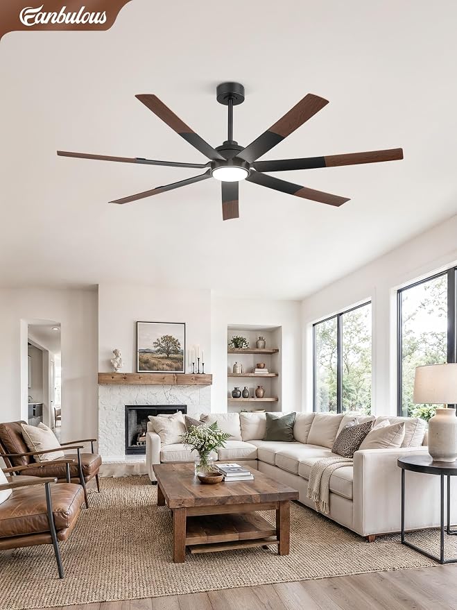 Fanbulous 66" Ceiling Fans with Lights and Remote, APP Control, Dimmable, 3CCT, Spliced Black & Wood Grain Farmhouse Ceiling Fan with DC Motor, Indoor/Outdoor Ceiling Fan for Living Room Patios