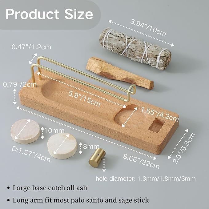 4 in 1 Incense Holder for Burning Palo Santo & Sage Sticks & Insence-Stick and Candle, Lasting Burning Wooden Palo Santo and Sage Burner Smudge Bowl for Yoga Meditation Spiritual Altar