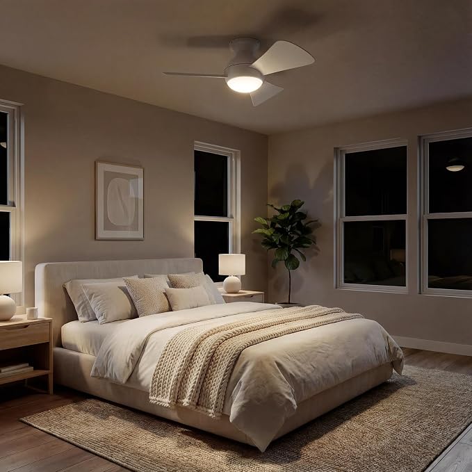 Kichler 330150MWH 34 Inch Sola Ceiling Fan LED, 3 Speed Wall Control Full Function, Matte White Finish with Matte White Blades