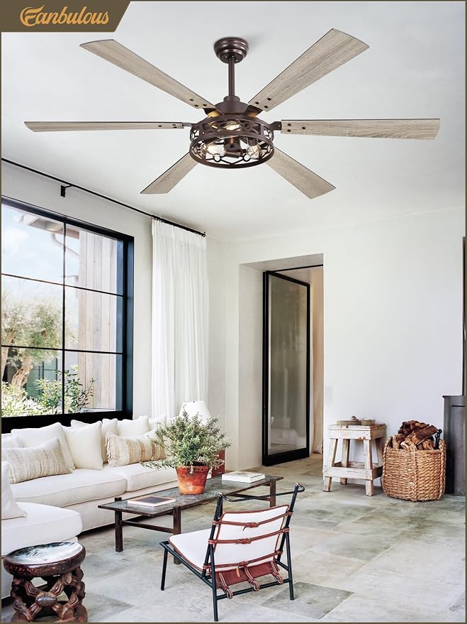 Fanbulous 65 Inch Ceiling Fan with Lights, Farmhouse Caged Ceiling Fans with Remote,Oil Bronze Industrial Ceiling Fans with Quiet Reversible DC Motor, Large Ceiling Fan for Living Room, Bedroom