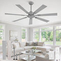 ZMISHIBO 60“ Ceiling Fans No Light with Remote, Silver Modern Ceiling Fan Without Light, Quiet Reversible DC Motor, 6 Speeds, 7 Blades Indoor/Outdoor Ceiling Fan for Living Room Bedroom Patio Garage