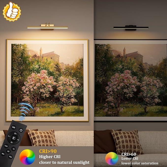 Battery Operated Wall Light for Living Room, 4000mAh Picture Light for Wall Set of 2, Remote & Touch Control, 3 Color Temps, Display for Gallery, Living Room, Bedroom(Gold)