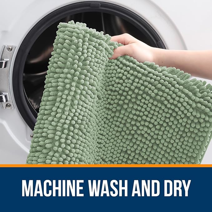 OLANLY Large Bathroom Rugs 50x30, Extra Soft Absorbent Chenille Bath Rugs, Rubber Backing Quick Dry, Machine Washable Bath Mats for Bathroom Floor, Tub and Shower, Home Decor Accessories, Sage Green