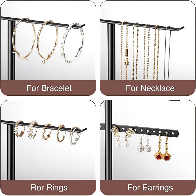 pickpiff Black Jewelry Organizer: 14.5" Sturdy Stand for 80 Pcs Jewelry