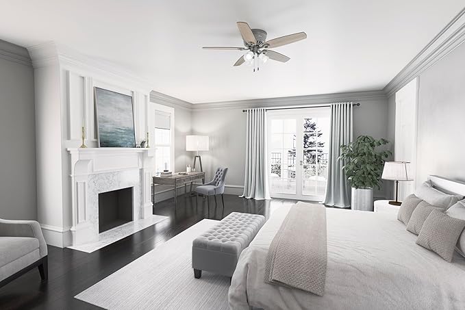 Hunter Builder, Indoor, Ceiling Fan, with LED Lights, 52 inch, Matte Silver