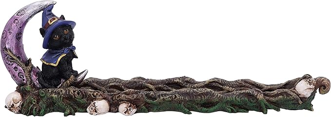 Nemesis Now Grimalkin Witches Familiar Black Cat and Crescent Moon Incense Burner,29cm