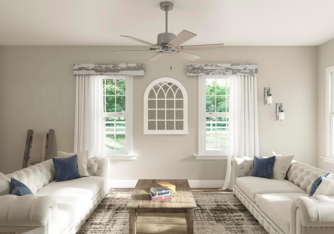 Hunter Gilrock, Indoor, Ceiling Fan, No Light, 52 inch, Matte Silver | Standard Mount, Pull Chain, 6 Blades, For Bedroom, Living Room, Kitchen, 52353