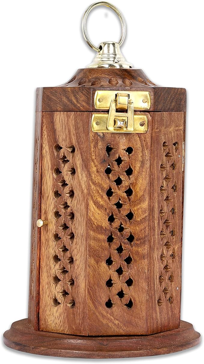 Bless-International Traditional-Handmade-Burner Wooden-Incense-Stick-Holder Ash-Catcher-Stand for-Aromatherapy-Meditation-Yoga (7 Inch Letter Box Wooden Charcoal/Cone)