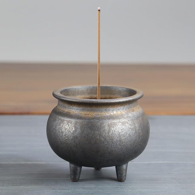 Antique Gilding Ceramic Incense Burner Stick Holder, Minimalist Retro Three-Footed Design, for Sticks Backflow Incense Palo Santo Sage Bundle, Meditation Yoga Massage Home Decor, Easy Clean