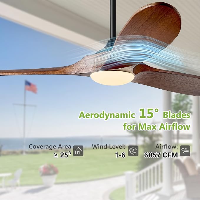 Haipeel 60 Inch Outdoor Ceiling Fans with Lights, Solid Wood Propeller 3 Blades Ceiling Fans with Lights and Remote Control Outdoor Fan for Patios Indoor, High CFM ETL Listed, Dark Walnut