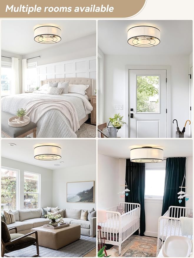 Boho Ceiling Fan with Light Flush Mount, 20" Black Caged Ceiling Fan with Lights Remote Control, Bladeless Ceiling Fan 6 Speeds for Bedroom, Living Room, Nursery