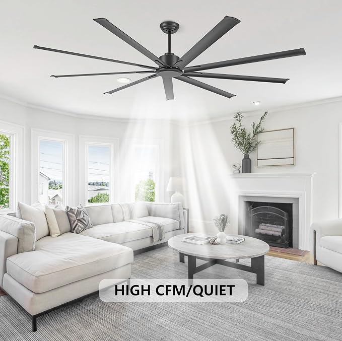 WINGBO Black Industrial Ceiling Fan No Light 96", 9 Aluminum Blades, 6 Speed Remote Control, Reversible DC Motor, for Home and Commercial Use, Living Room/Shop/Warehouse