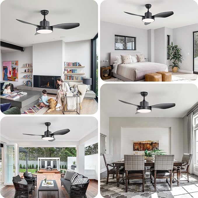 Sofucor 48 Inch Smart Ceiling Fan with Lights Modern Outdoor Ceiling Fans Compatible with Alexa/Google/APP/Remote Control, ABS Blades 6 Speeds Quite DC Motor & Timing for Patio Bedroom Living Room
