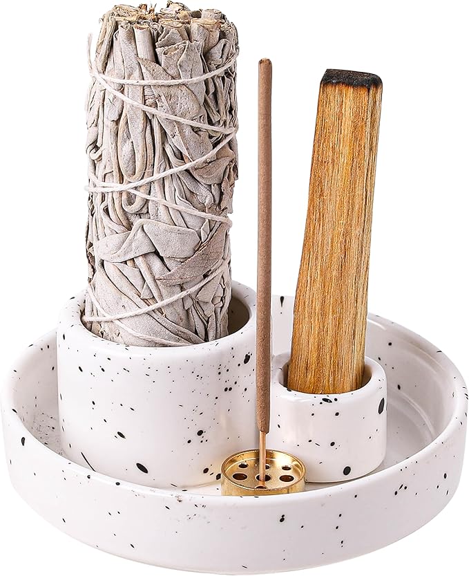 Ceramic Incense Holder, Palo Santo and Sage Holder, Vertical Stick Incense Burner, Inscents Ash Catcher for Spa Yoga Meditation Home Decor, Modern Minimalist White