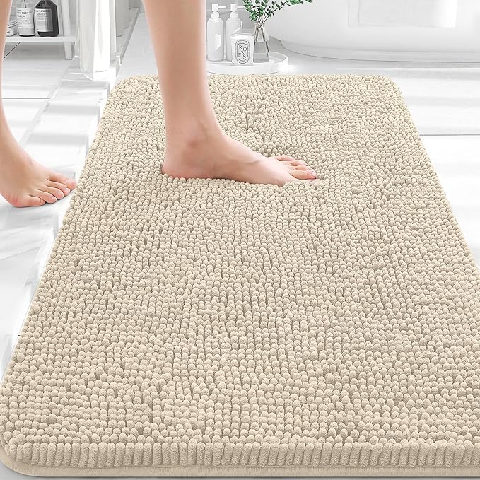 OLANLY Bathroom Rugs 36x24, Extra Soft Absorbent Chenille Bath Rugs, Rubber Backing Quick Dry, Machine Washable Bath Mats for Bathroom Floor, Tub and Shower, Home Decor Accessories, Sand