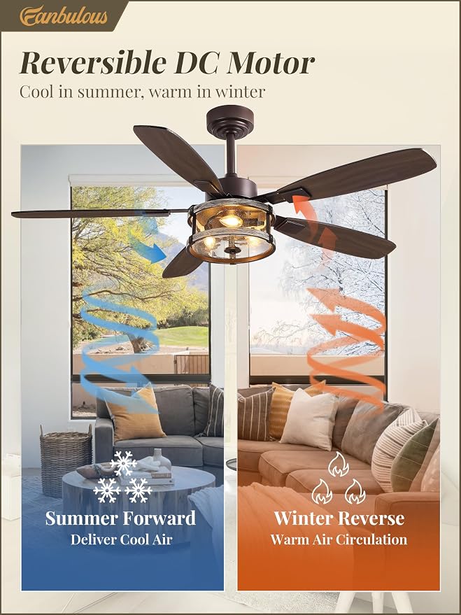 Fanbulous Farmhouse Ceiling Fan with Light and Remote, 52" Black Rustic Flush Mount Ceiling Fans for Bedroom Living Room, Industrial Caged Ceiling Fan for 6 Speed Reversible Motor, 5 Dual Blades