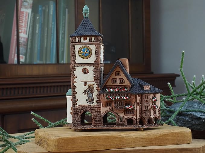 Ceramic Villages and Houses Collection - Collectible Miniature of Historic Schwabentor in Freiburg, Germany - Cone Incense Holder R347