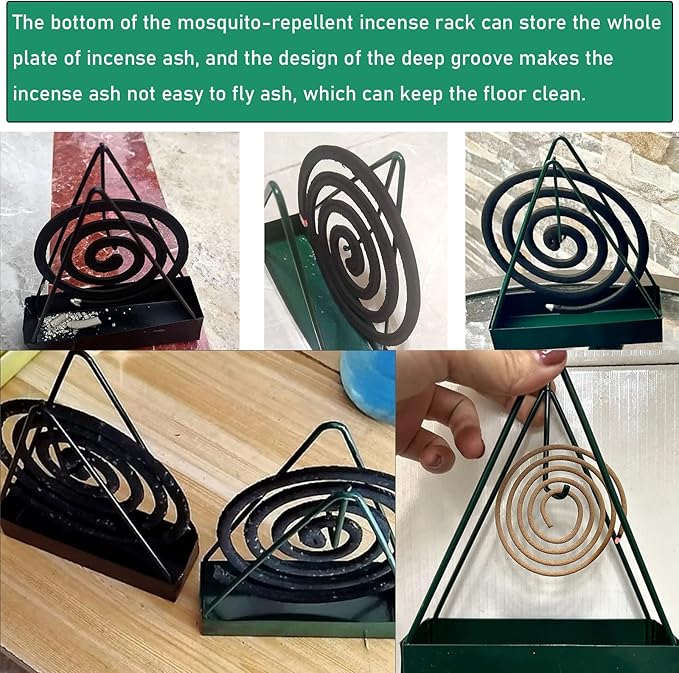 2 Pack Coil Incense Burner Mosquito Coils Holder Full Metal Triangular Hanging Coil Tray Ash Catcher Storage Bracket Coil Vertical Stand Support Base for for Indoor Outdoor Camping