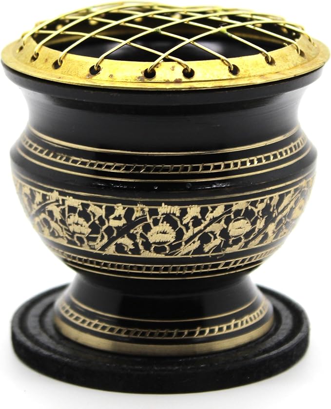 Govinda® -Tall Decorated Brass Charcoal Screen Incense Burner
