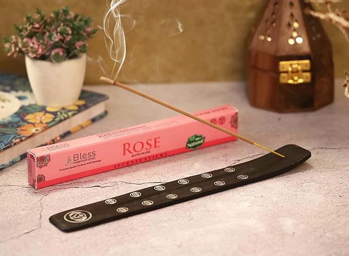 Bless-International Traditional-Handmade-Burner Wooden-Incense-Stick-Holder Ash-Catcher-Stand for-Aromatherapy-Meditation-Yoga (Black Strength) 10 Inches, Pack of 1