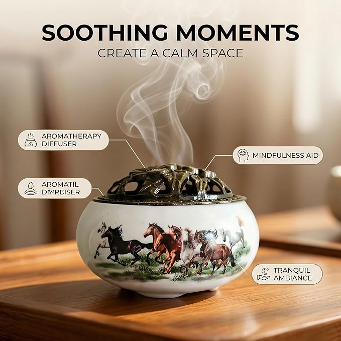 Handmade Ceramic Incense Burner with Lid, Classical Sandalwood & Incense Holder for Home, Meditation, Buddhist Decor & Zen Space