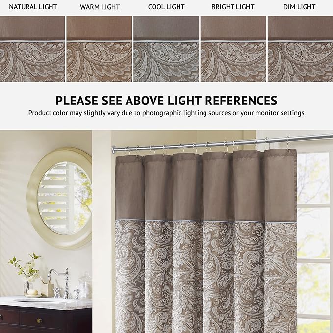 Madison Park Aubrey Shower Curtain Paisley Jacquard Pieced Microfiber Faux Silk Modern Home Bathroom Decorations, 72x72, Blue