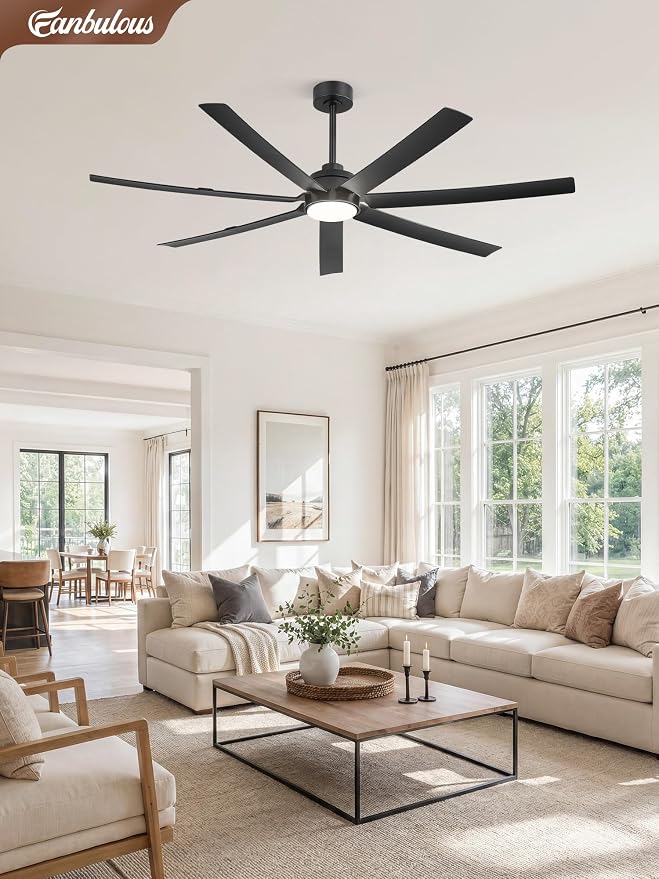 Fanbulous 66" Ceiling Fans with Lights and Remote, APP Control, 6 Speeds, Dimmable, 3CCT, Black Modern Ceiling Fan with Quiet Reversible DC Motor, Indoor/Outdoor Ceiling Fan for Living Room Patios